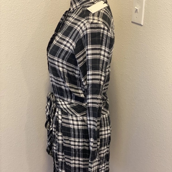 REVOLVE HEARTLOOM KASEY DRESS PLAID SHIRTDRESS BLACK WHITE TIE WAIST XS NEW $120 - Picture 7 of 11